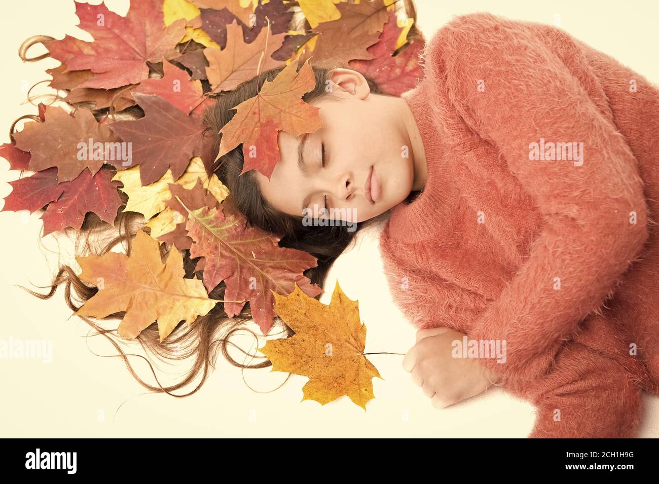 Seasonal affective disorder. Kid girl sleepy face suffer depression