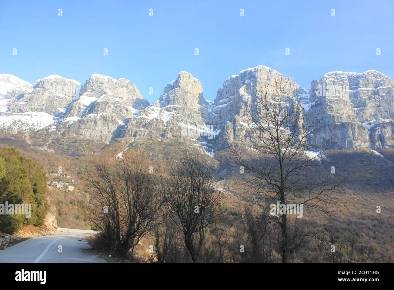 The rock of Gamila mountain in Zagorochoria , Ioannina , Ipirus , Greece Stock Photo