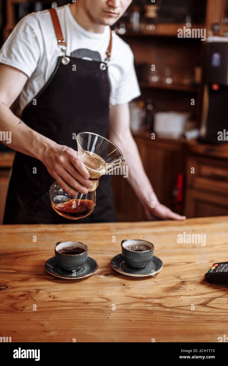 tasty chemex coffee for couple. close up cropped photo Stock Photo