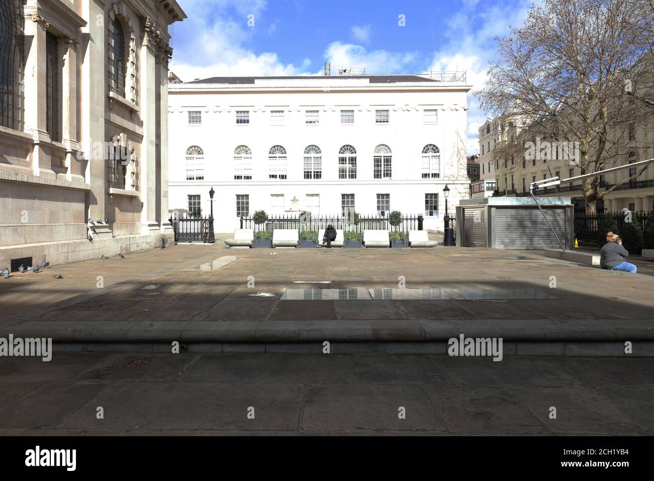 Church yard of St Martin in the Fields seen at the back of the building in central London. Stock Photo