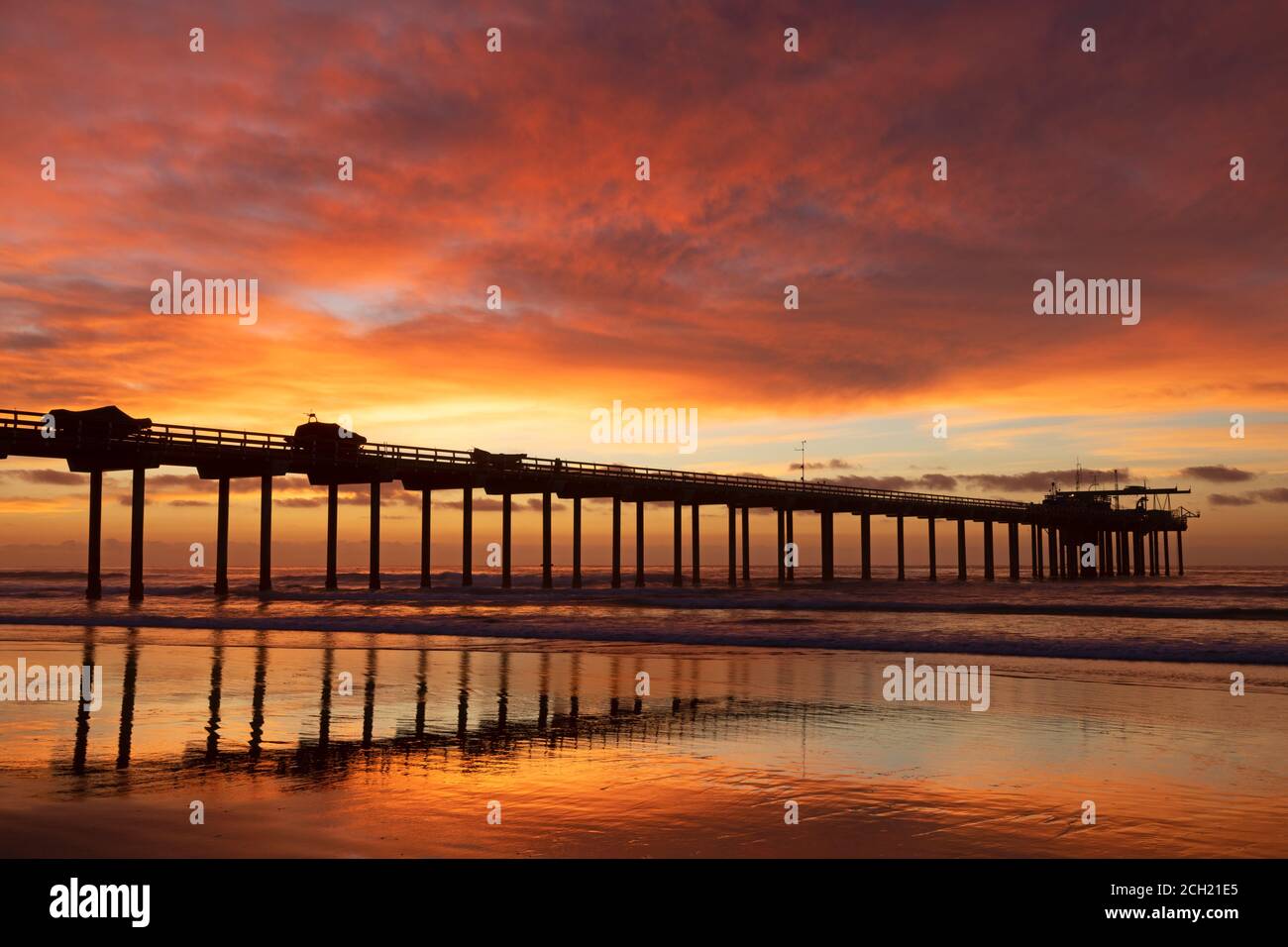 Sunset, Scripps Pier, La Jolla, California Stock Photo
