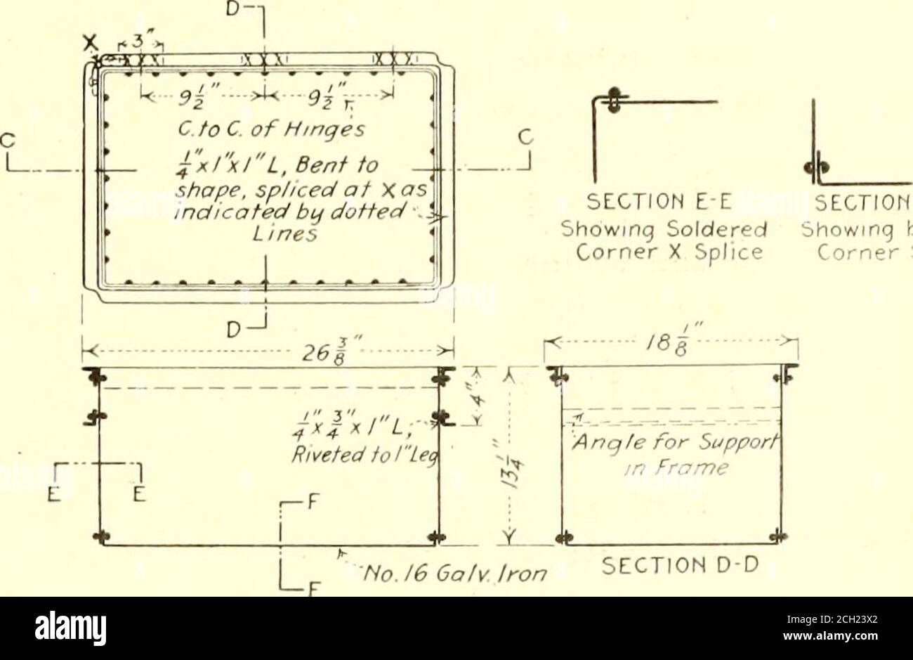 . Electric railway journal . * „ „ t ight Lines indicate 4xlxl Frame location of Tank in , Spliced and Riveted . Frameat Corner Posts p y I.Bar i-xli *  £ Jf Bar rivited. to Post. j PI. stops each end4 Coils Series Wound 4 O.C. 6alv. Iron ResistanceCoil on^ Porcelain InsulatSj£ Rod Support Coils 4 OX. jxll Bar-All Rivets i steelSECTION H-H tank proper is so made that it can readily be lifted fromthe frame, for the purpose of cleaning, etc. The four heater coils, made as part of the frame, areso placed that there is a clearance of about 2 in. betweenthem and the bottom of the tank. These coi Stock Photo
