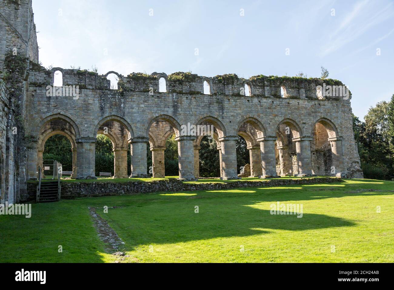 The ruins of Buildwas Abbey, a 12th Century Cistercian Monastery, located next to the River Severn in Buildwas, Shropshire, England. Stock Photo