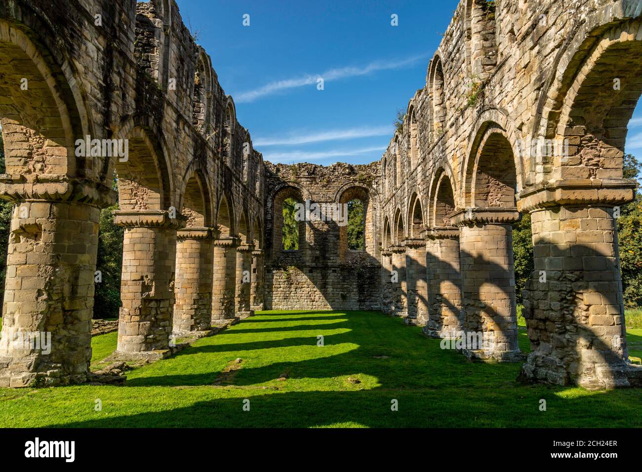 The ruins of Buildwas Abbey, a 12th Century Cistercian Monastery, located next to the River Severn in Buildwas, Shropshire, England. Stock Photo