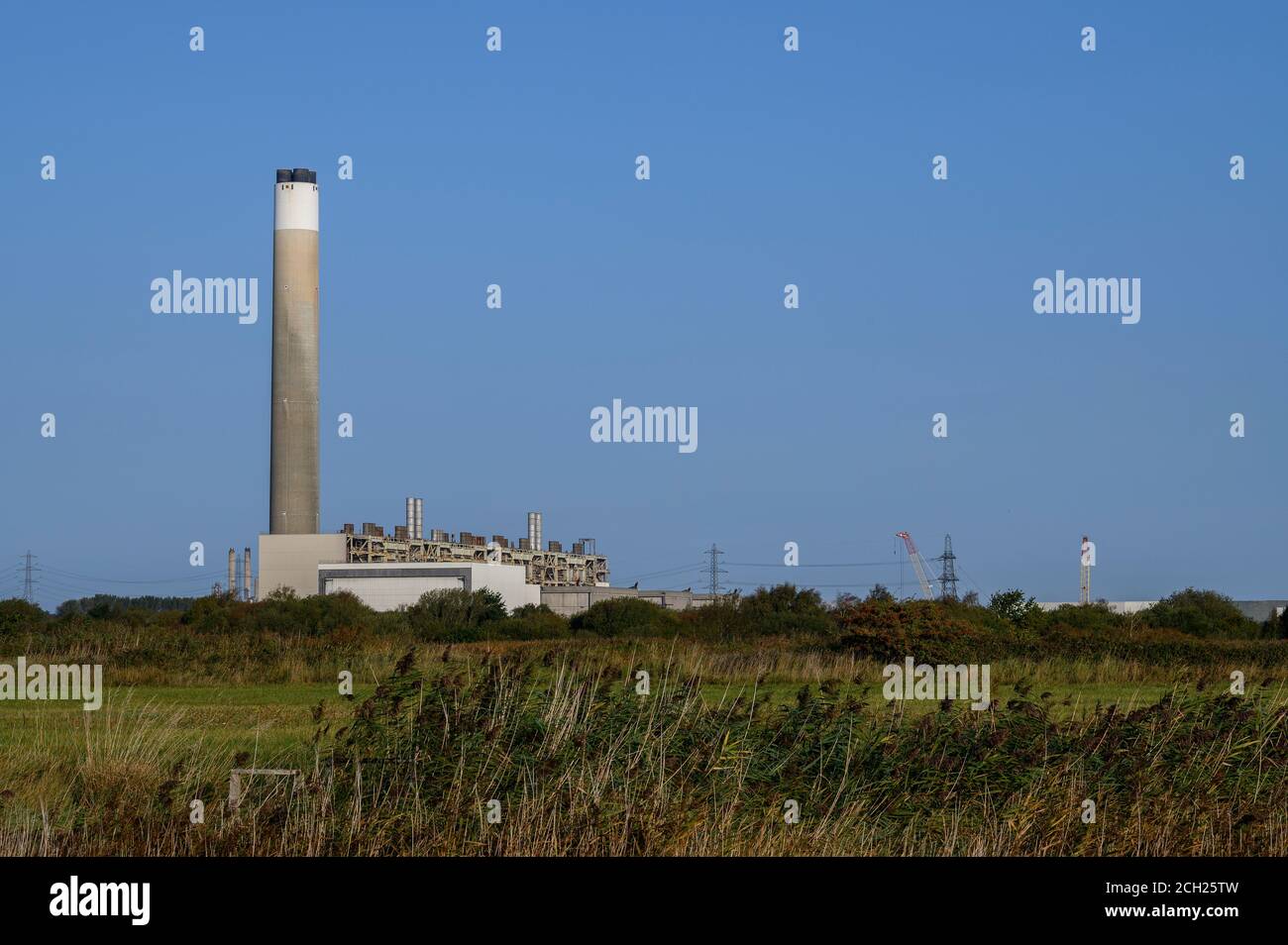 Fawley Power Station, Fawley, Southampton, Hampshire, England, United Kingdom seen from Calshot Beach Stock Photo