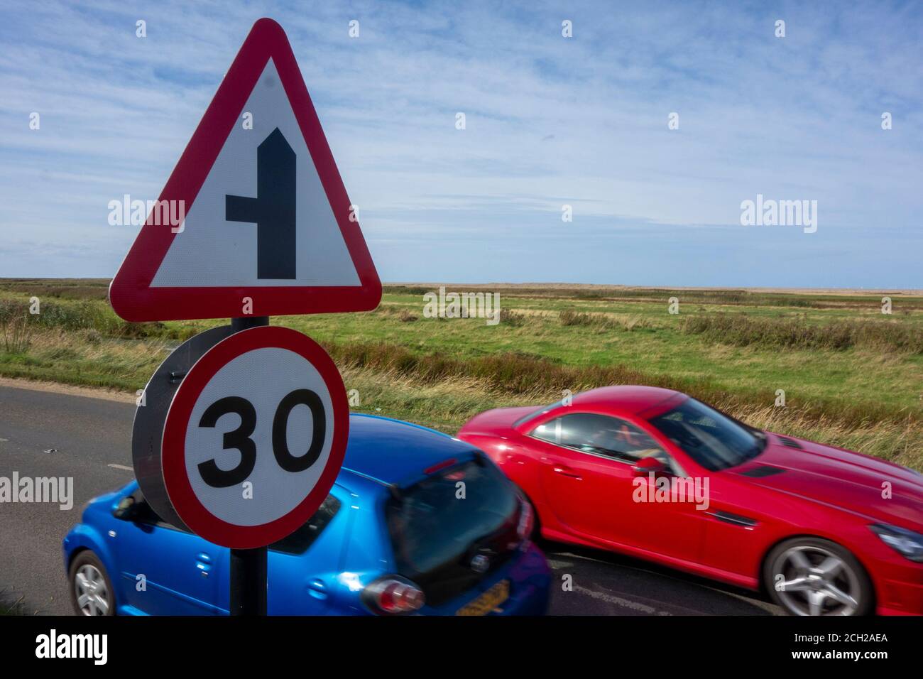 30 mph, speed sign, country road, Stock Photo