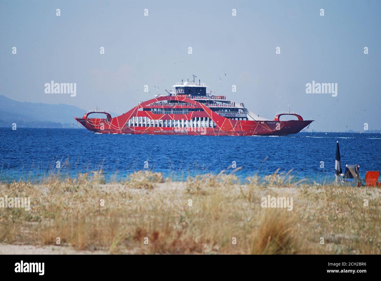 Thassos Ferry boat sailing to island from Keramoti, North Greece Stock Photo