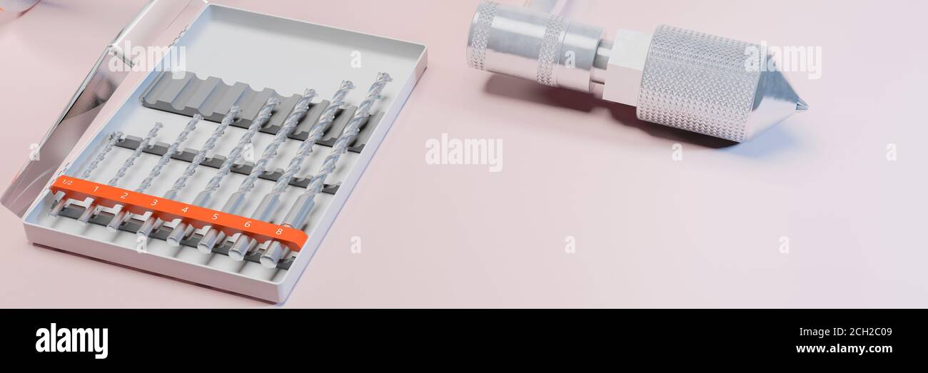 3d illustration, concept complement and mechanic workshop tools,Drill ...