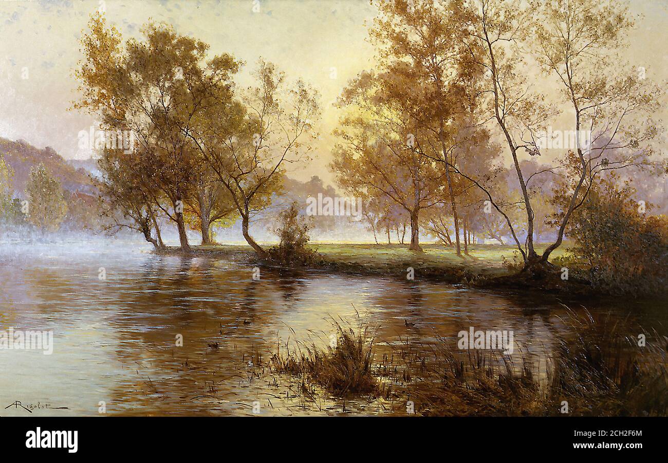 Rigolot Albert - Soleil Levant Dans La Brume - French School - 19th and Early 20th Century Stock Photo