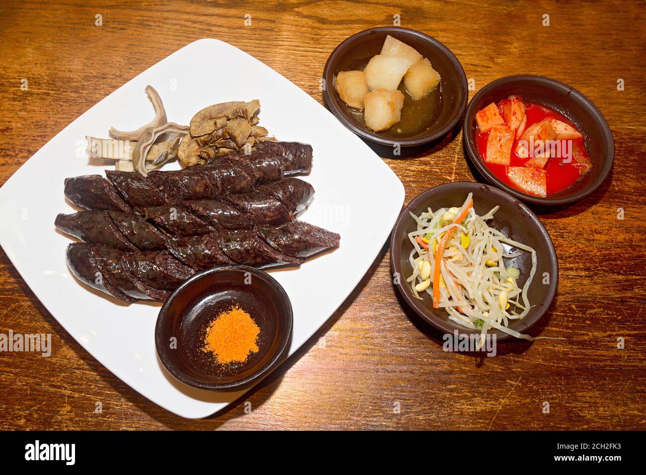 Korean sausage dish called soon dae jub see which includes pork