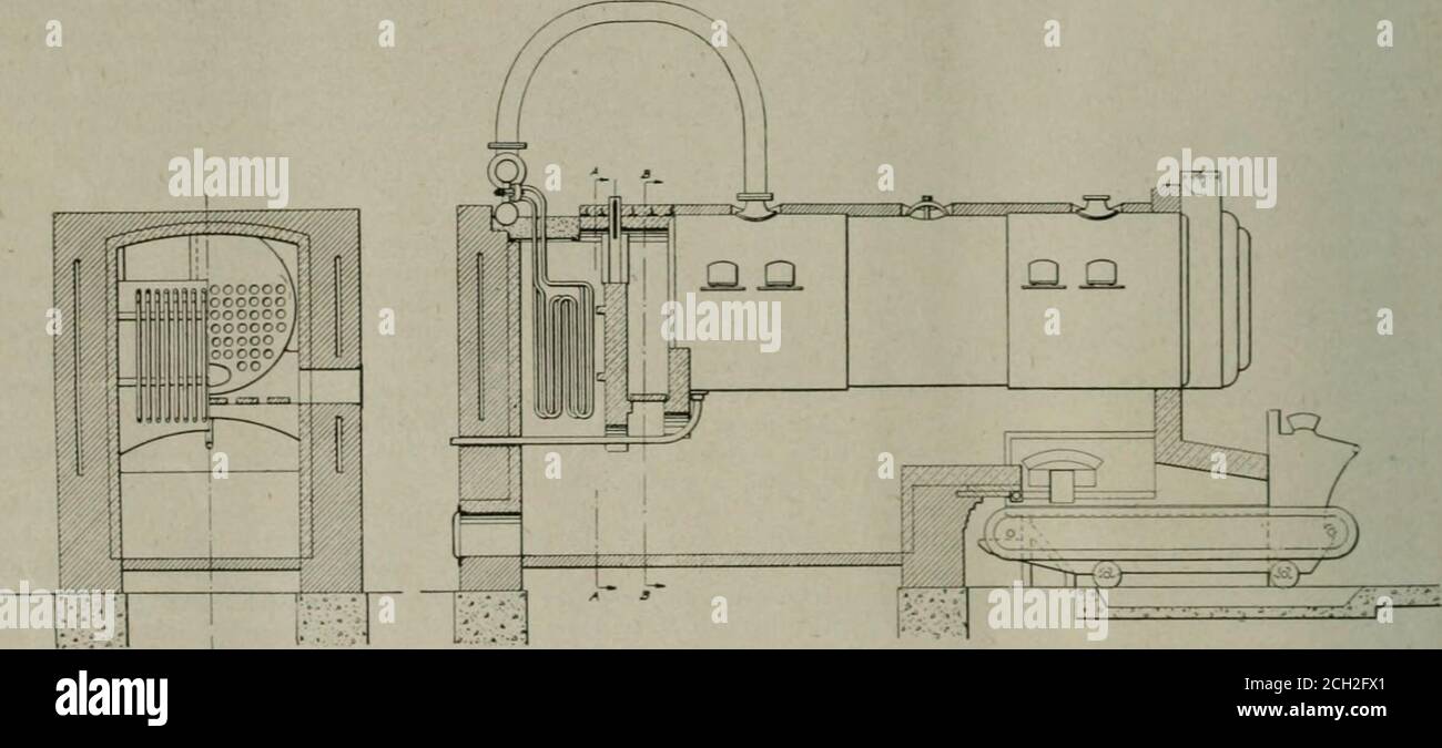 . Railway and locomotive engineering : a practical journal of railway motive power and rolling stock . SUPERHE.TER HE.DF.R SHOWING Xtinilol .TT.CHING UNITS. locomotives has now entered the field ofstationary practice with a design which itcalls the Elesco superheater. The principle of this superheater isidentical with that used for locomotive certain fundamentals governing the choiceof this location that is applicable to allboilers. The fact that the temperature of thesuperheated steam i higher than that of which should be the coolest water in theboiler, just before reaching the uptake.Thi Stock Photo