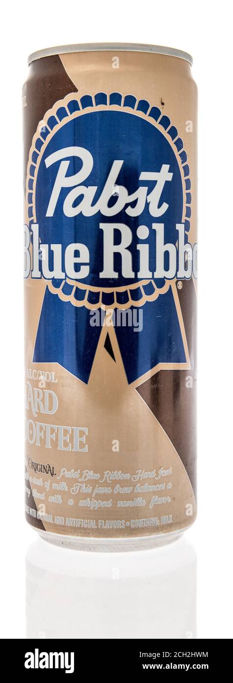 Winneconne , WI - 12 September 2020:  A can of Pabst blue ribbon hard coffee beer on an isolated background. Stock Photo