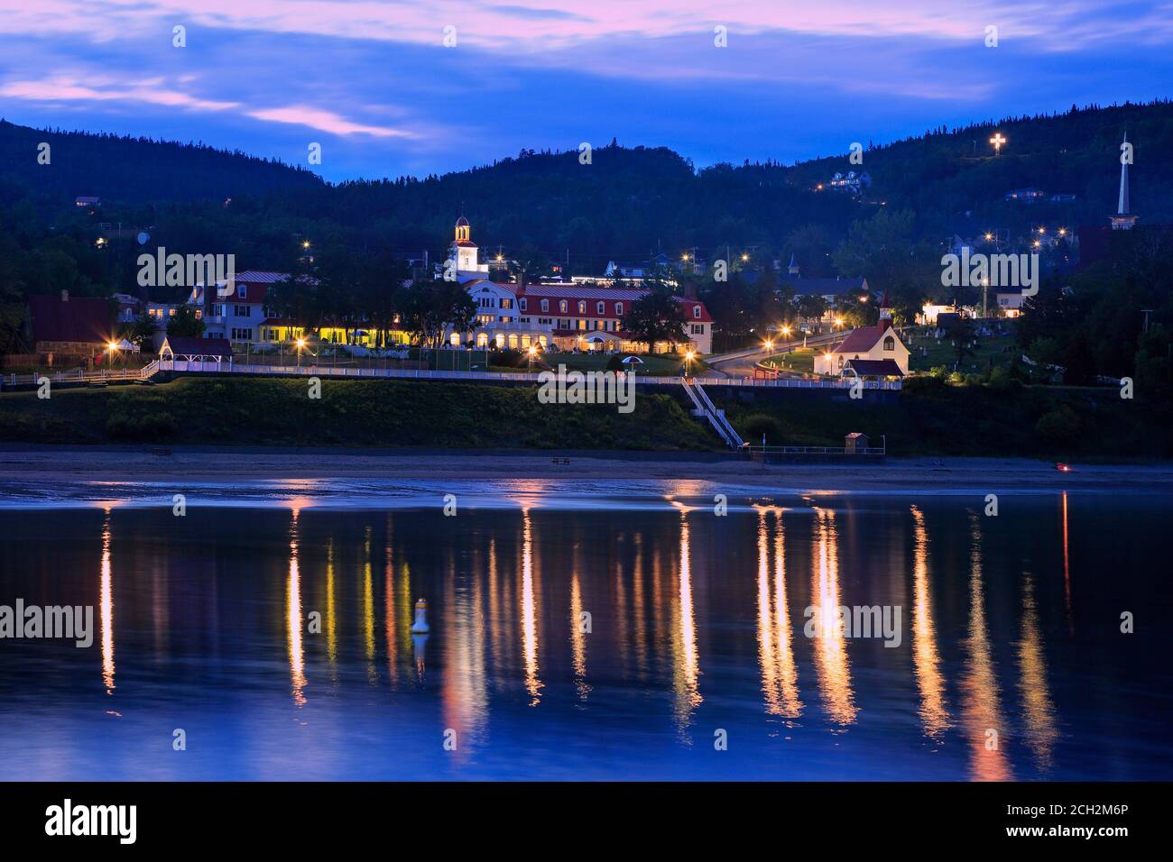 Tadoussac village skyline at dusk in Quebec, Canada Stock Photo Alamy
