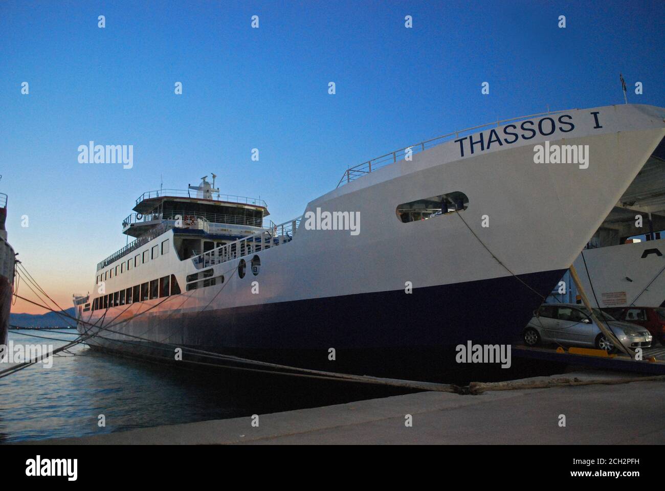 Thassos Ferry boat sailing to island from Keramoti, North Greece Stock Photo