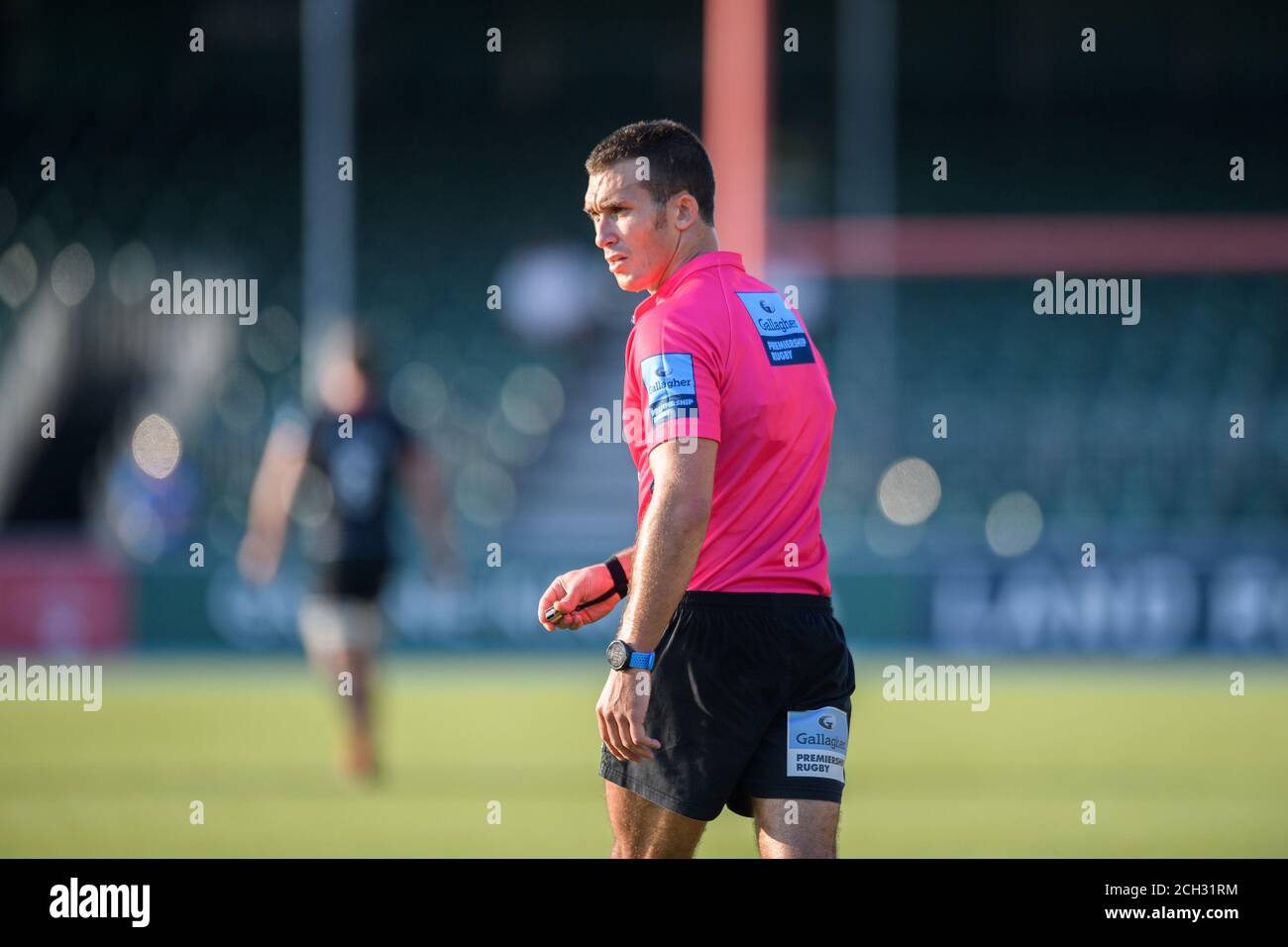 LONDON, UNITED KINGDOM. 13th, Sep 2020. Referee: Adam Leal (5th Premiership game) looks on during Gallagher Premiership Rugby Match Round 20 between Saracens vs Exeter Chiefs at Allianz Park on Sunday, 13 September 2020. LONDON ENGLAND.  Credit: Taka G Wu/Alamy Live News Stock Photo