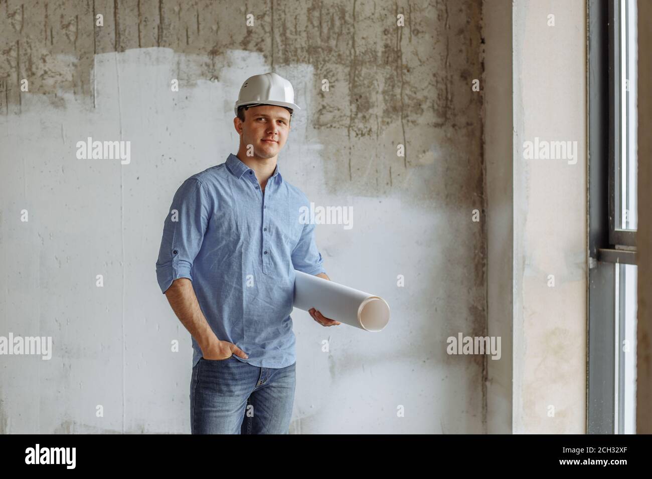 sucess in building industry. young builder has implemented a project ...