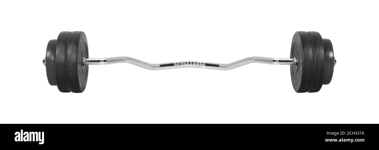 Sport and fitness Barbell closeup EZ curl bars isolated on a white background Stock Photo Alamy