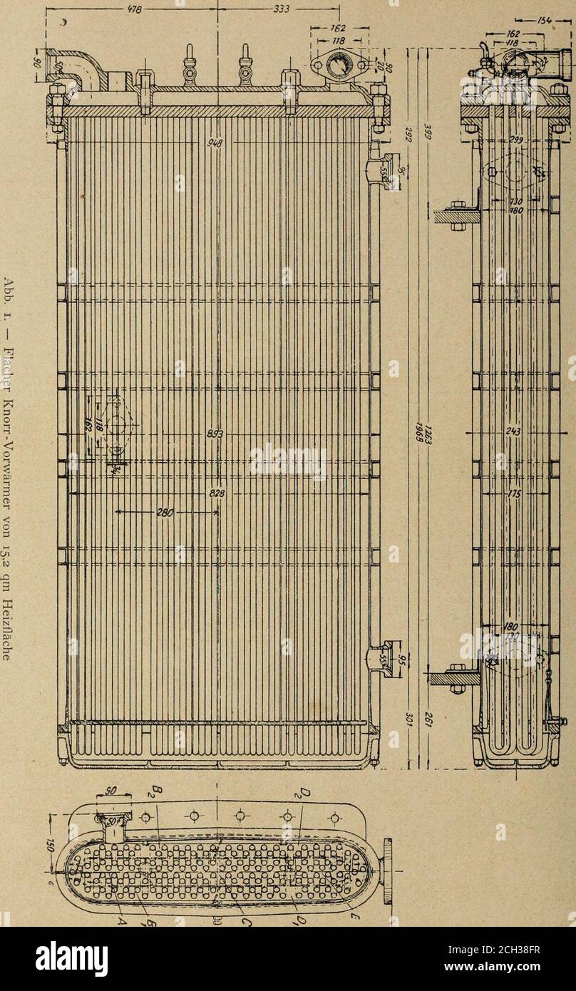 . Verkehrstechnische Woche und eisenbahntechnische Zeitschrift . Vor-wärmer-Betriebes sind daher ausreichende Bemessungder Vorwärmerheizfläche, große Oberfläche des Speise-wassers für den Wärmeaustausch und häufige Rich-tungsänderung der Wasserbahn wesentliches Er-fordernis, um auf diese Weise tunlichst alle Wasser-teilchen mit den Heizwandungen in unmittelbare Be-rührung zu bringen. Die Vorwärmerhei/Iläche istin erster Linie von der Kesselheizfläche der Loko-motive abhängig, da diese sowohl die für den Vor-wärmer verfügbare Abdampfmenge als auch die inder Zeiteinheit zu fördernde Speisewasser Stock Photo