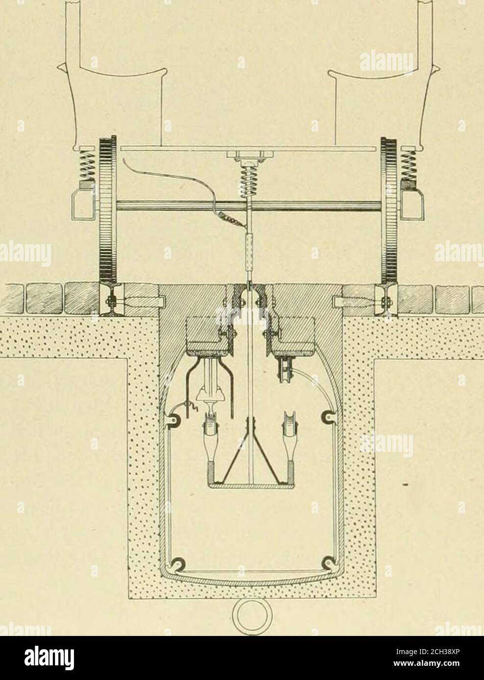 . The street railway review . ECTION AT ^OKE. single trolley system, the double trolley arm is used tofacilitate operating on Ys and turnouts. The trolley wireis protected along its entire length with a hood of sheetiron lined with vulcabeston. The trolley hangers are. CROSS SECTION SHOWING TROLLEY CONTACT supported from timbers extending along the slot rail insidethe conduit. The inventors have given a great deal ofattention to the trolley arm. Side motion of car is allowed for by a socket in the iron plate where the arm is attachedto the car. The spring holding up the device has playof only Stock Photo