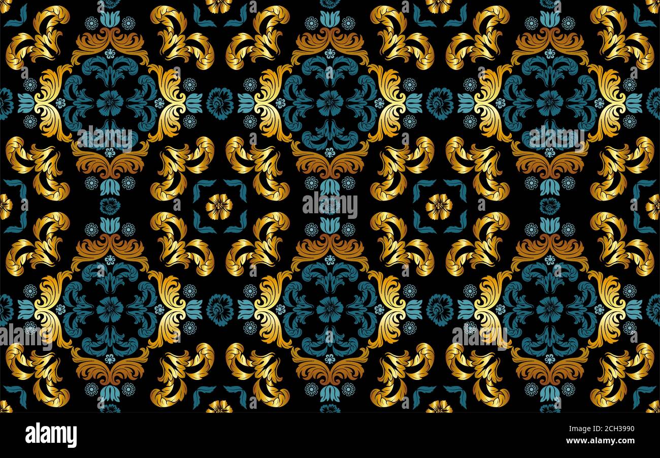 Seamless Floral Pattern in Gold and Blue Stock Vector Image & Art - Alamy