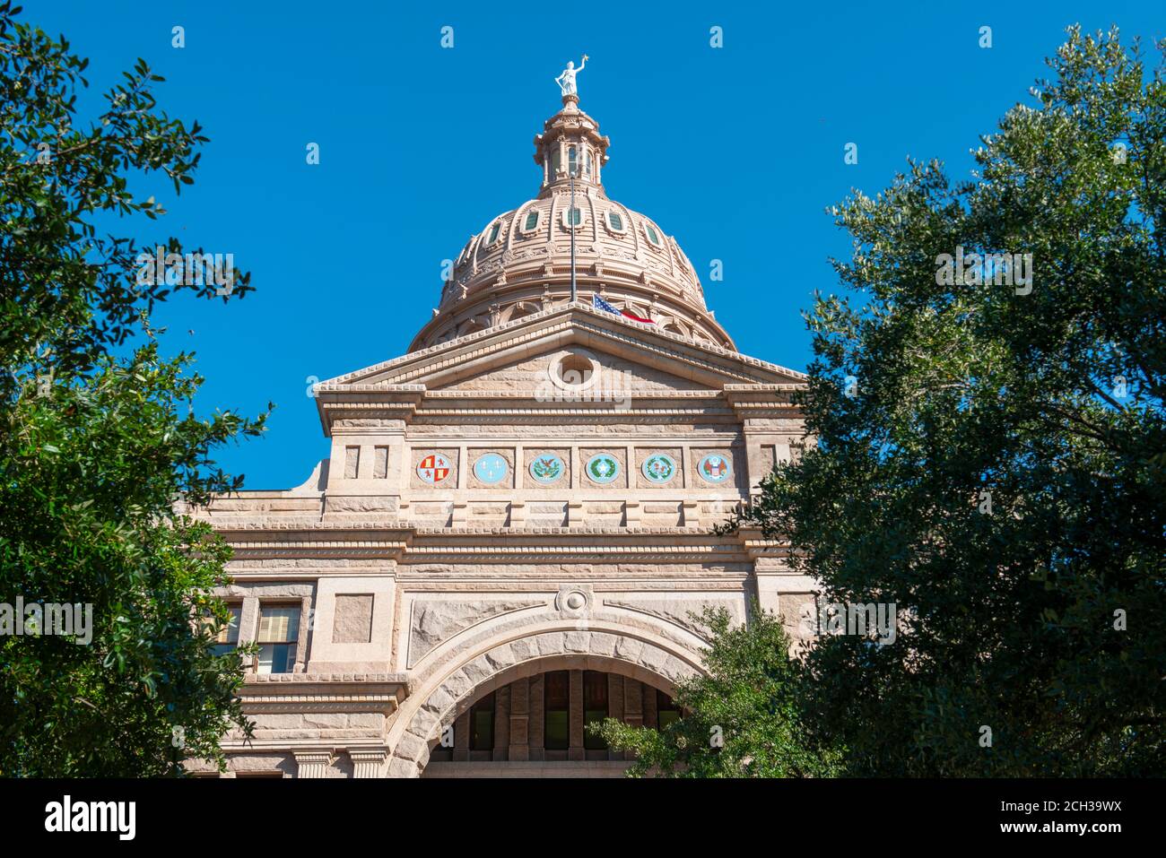 Texas State Capitol is the capitol building and seat of government of Texas in downtown Austin, Texas TX, USA. Stock Photo