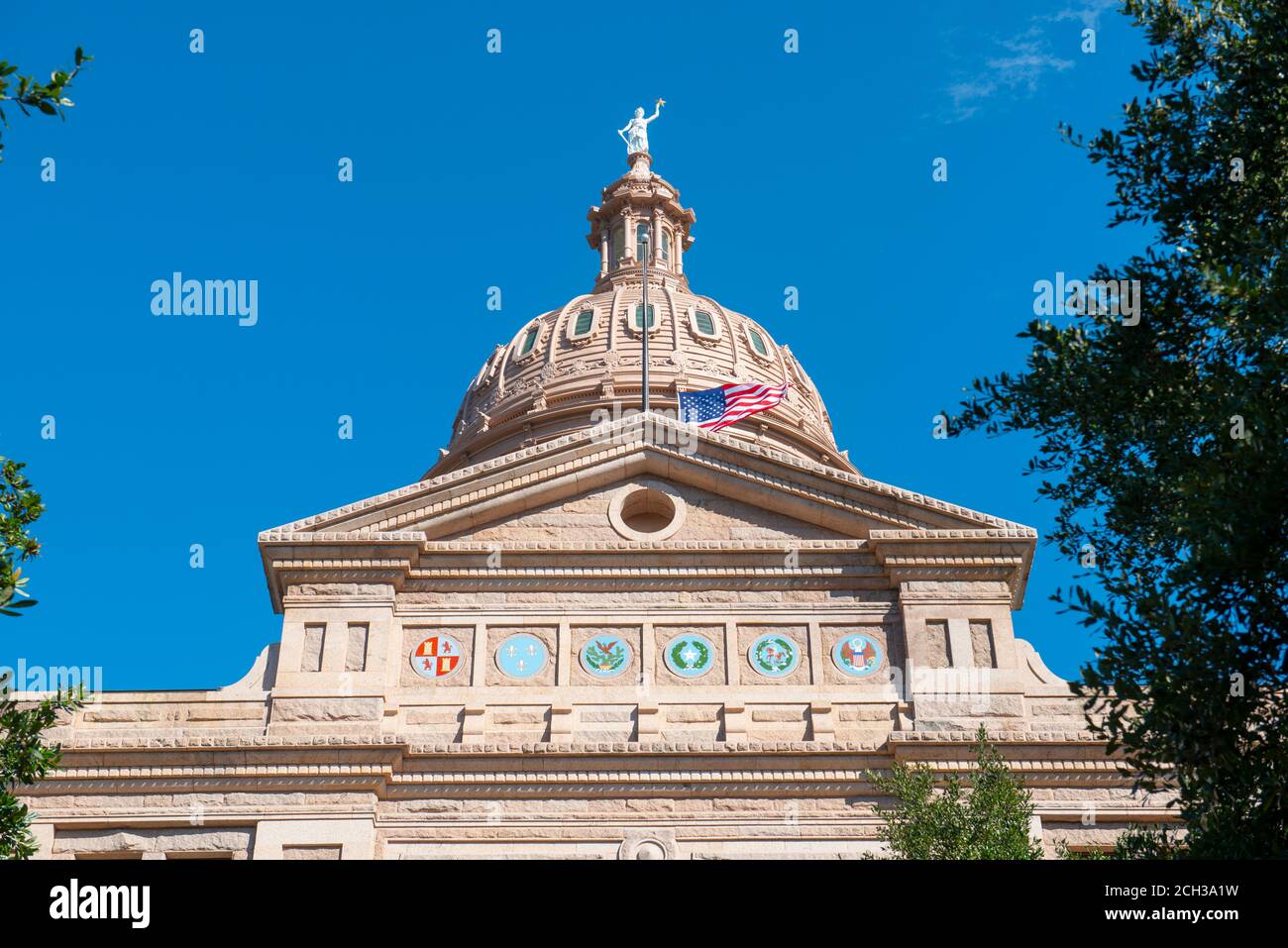 Texas State Capitol is the capitol building and seat of government of Texas in downtown Austin, Texas TX, USA. Stock Photo