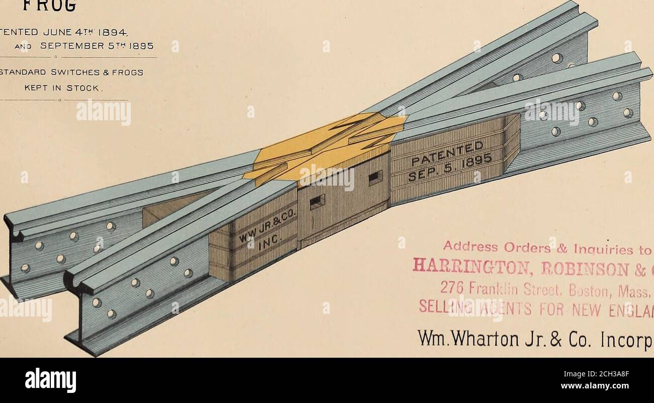 . Inventory of the West End Street Railway Company . 23 tO -CO, BUFF COLOR DENOTES MANGANESE STEEL. Wm.Wharton Jr.& Co. Incorporated. 25 TJ St.& Washington Ave.,PHILADELPHIA,PA. Special Work-Plate • Manganese steelfrog PATENTED JUNE 4-1 IS94-. and SEPTEMBER 5T* 1895 STANDARD SWITCHES & FROGSKEPT IN STOCK.. BUFF COLOR DENOTES MANGANESE STEEL. Address Orders & Inouiries to HARRINGTON, ROI N & CO., 276 FrSELLING / OH NEW ENGLAND. Wm.Wharton Jr.& Co. Incorporated 25 TJ St.& Washington Ave.,PHILADELPHIA,PA. 87 Q Z o —1 &lt;u ; ■ -a CD 13 o O 3 £ ^ Pq cj —j :■--: °° CO +-CC ^4 en ^ en en g W en ^ ? Stock Photo