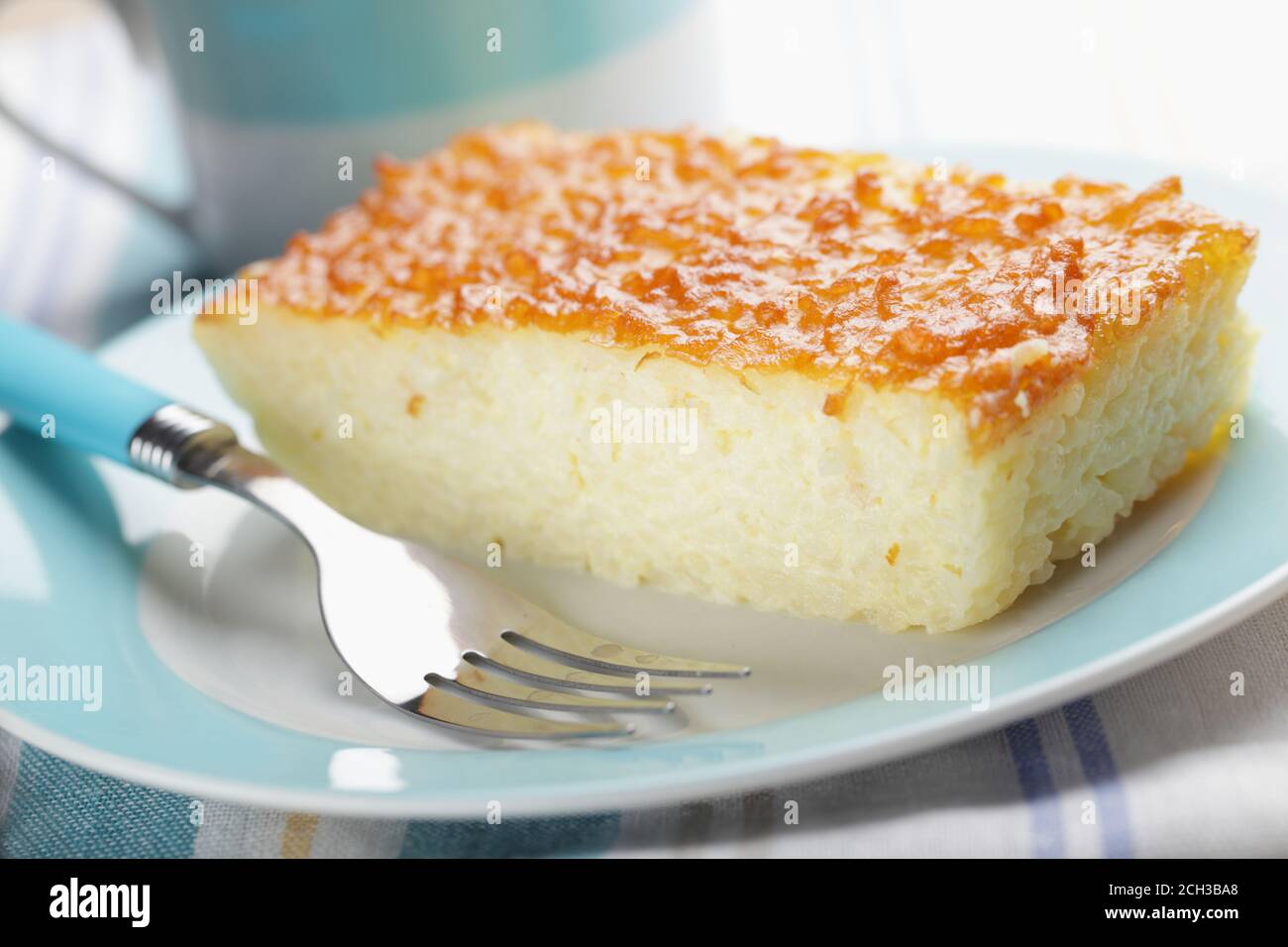 Slice of rice pudding on a plate closeup Stock Photo