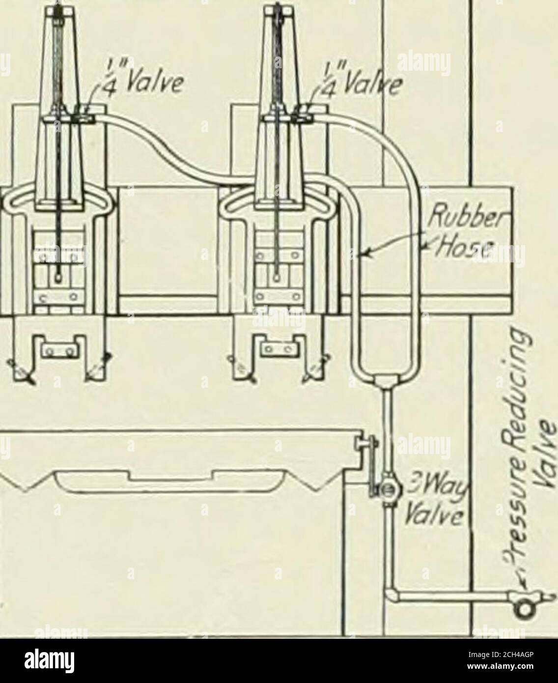 . American engineer . age when planing shoes and wedges with the combi-nation tool holder shown in Fig. 2. There is an air cylinder the throat of the flange and to do this the gage shown in Fig. 4was made. It consists of two rods V% in. in diameter fitted withgaging points at one end. The other end of one rod is heldinside a IJ^ in. knurled tube by a pin, while the other rod is freeto slide in the tube and is held in it by a spring. An indicatorpin is fi.xed on the sliding rod and slides in an indexed slot inthe tube which is divided into 1-16 in. spaces. There are two 537 538 RAILWAY AGE GAZ Stock Photo