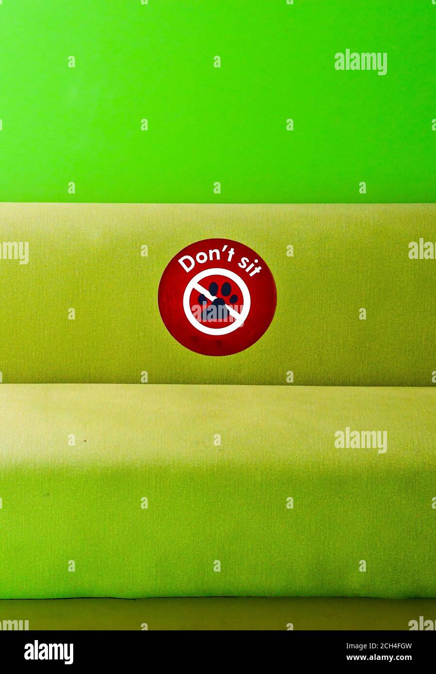 Social distancing seat markers in an office building during the covid 19 pandemic. Stock Photo