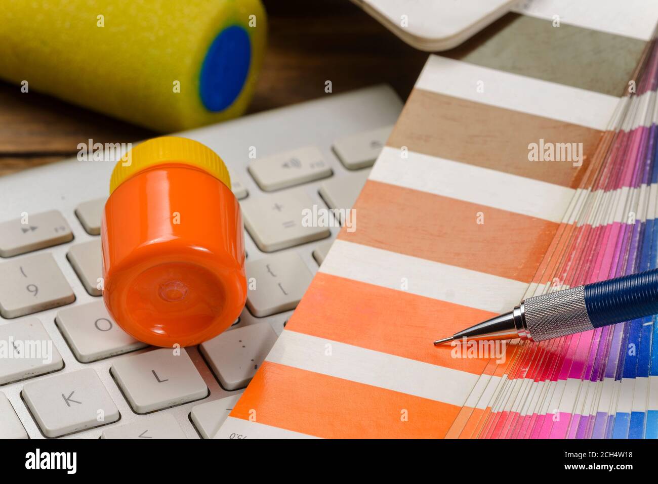 Color choice for painting with color palette with one pen pointing the ...