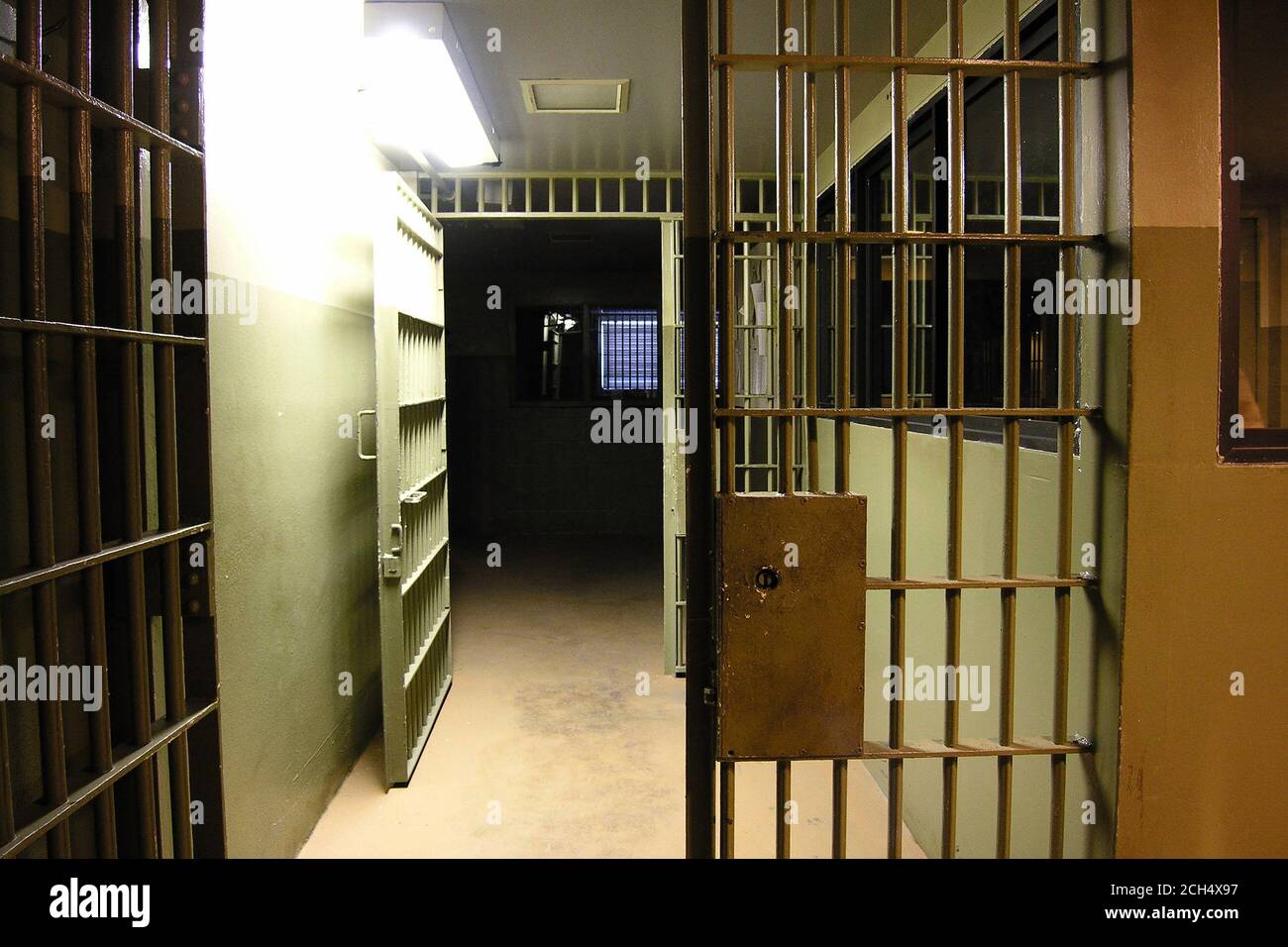 Old empty police station jail cells in the United States. Stock Photo