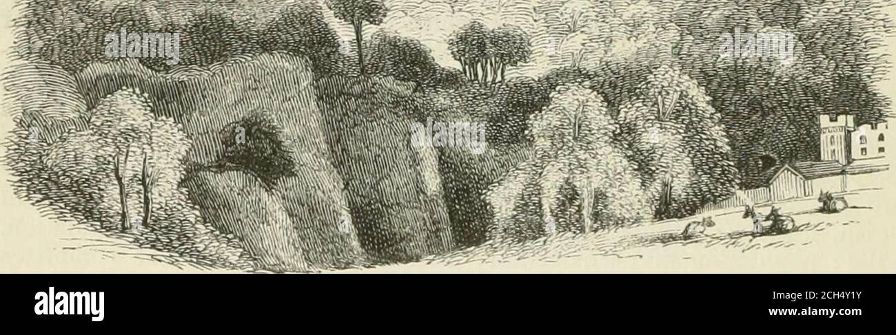 . The railroad book of England: historical, topographical and picturesque; descriptive of the cities, towns, country seats, and other subjects of local interest. With a brief sketch of the lines in Scotland and Wales . CORBY STATION. GREAT PKNTOXSTATION.. BELVOIK CASTLE, DUKE OP KUTLAND. 5 m. w. Belvoir Castle, the Duke of Rutland, is considered the mostsi)lenclid seat in the coimty of Leicester; it was foimded by Robert deTodeni, called afterwards Robert dc Belevedii-e, a noble Norman, andstandard-bearer to William the Conqueror. It was probably at first a partof the adjoining towuship of Wol Stock Photo