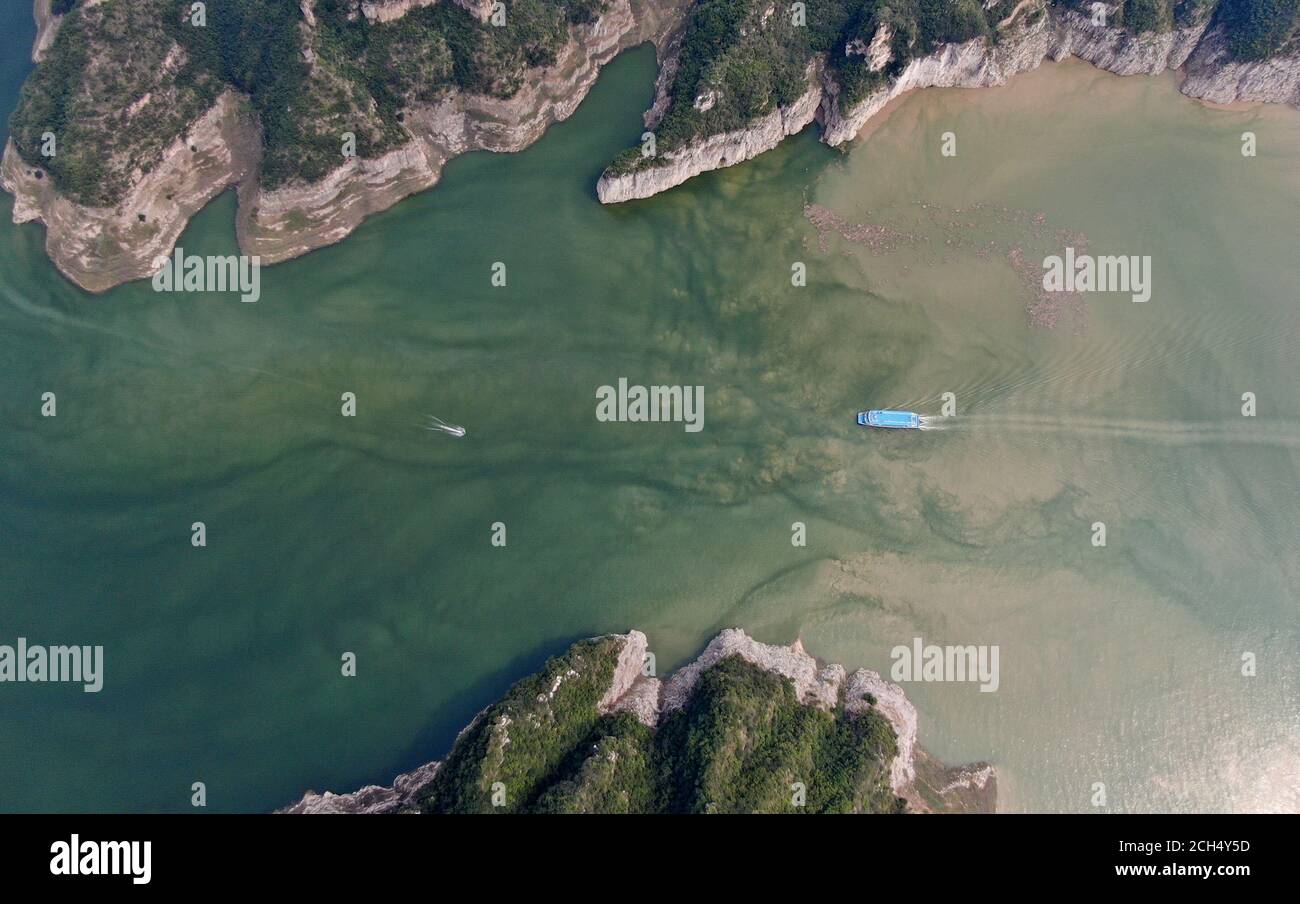 Beijing, China. 12th Sep, 2020. Aerial photo taken on Sept. 12, 2020 shows the Yellow River Three Gorges scenic area, located upstream of the Xiaolangdi Dam, in Jiyuan, central China's Henan Province. Credit: Hao Yuan/Xinhua/Alamy Live News Stock Photo