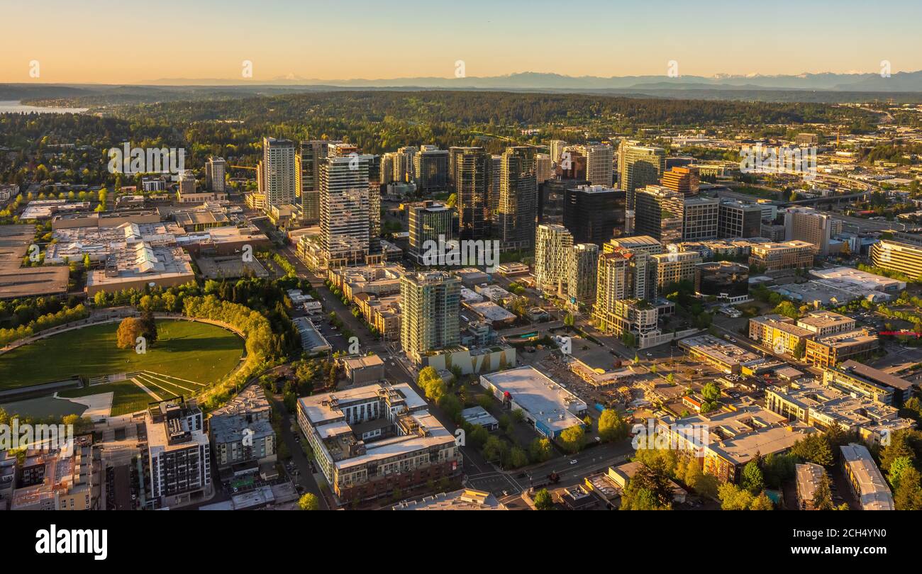 Over Eastside Washington State Downtown Bellevue Buildings Business Growth Stock Photo