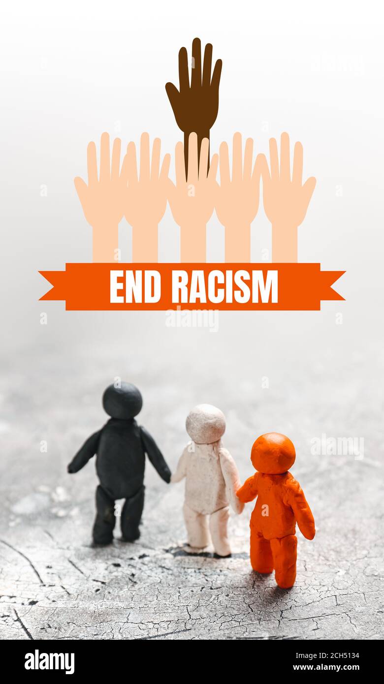 End Racist Drawing Colorful human figures and text END RACISM on grey background Stock ...