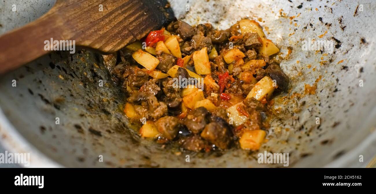 cook chicken liver and potato , tasty and delicious Stock Photo Alamy