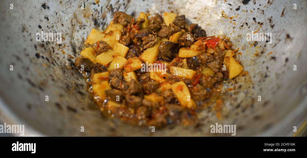cook chicken liver and potato , tasty and delicious Stock Photo Alamy