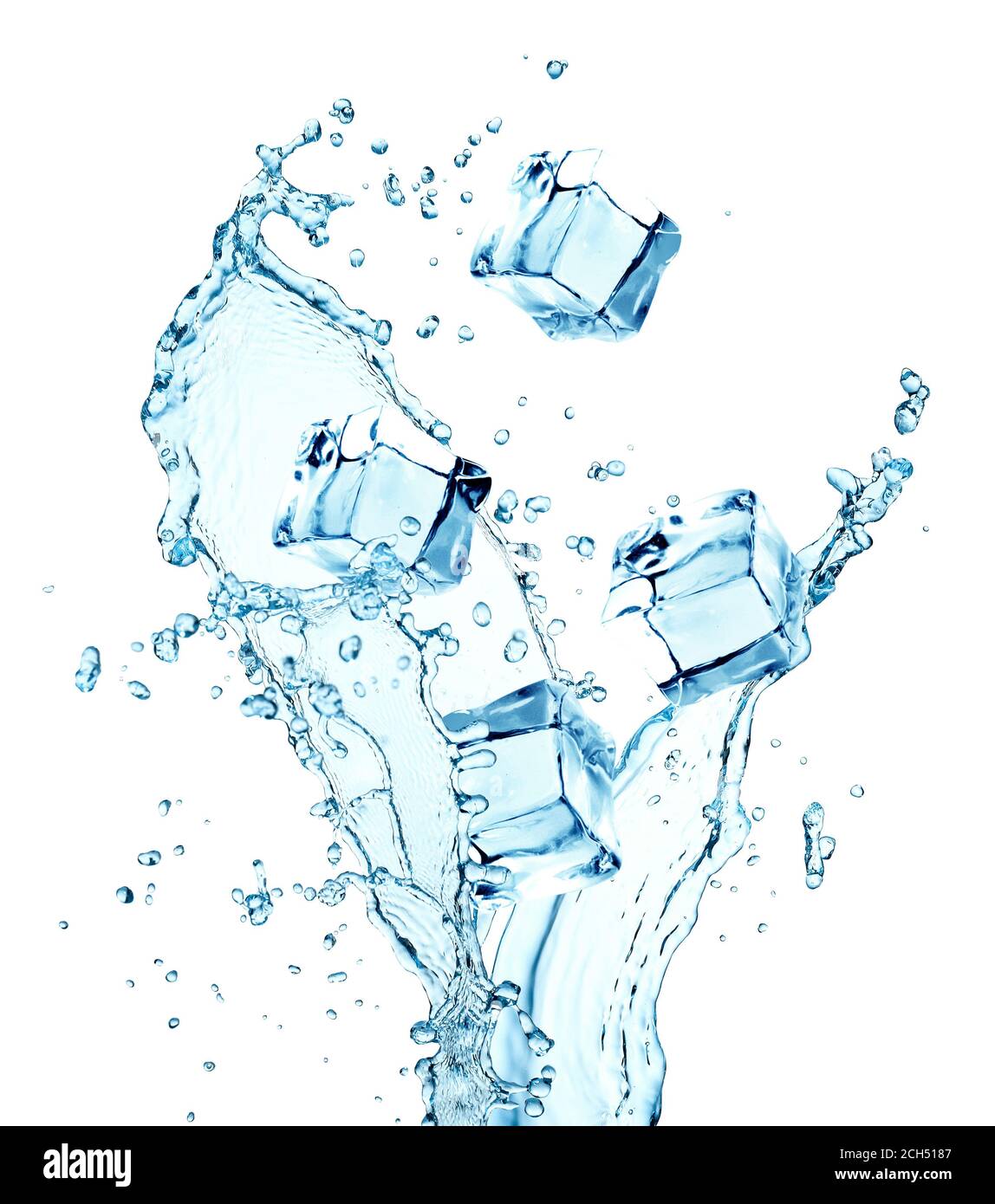 Ice cubes with splashes of water on white background Stock Photo - Alamy