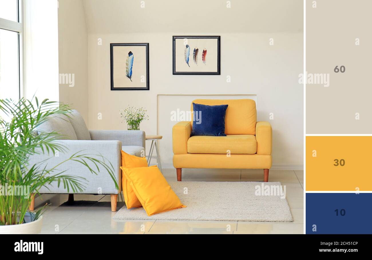 Interior of modern stylish living room. Different color patterns Stock ...