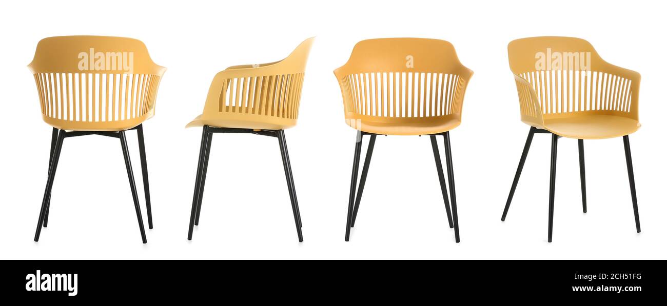 Set of modern chairs on white background Stock Photo Alamy