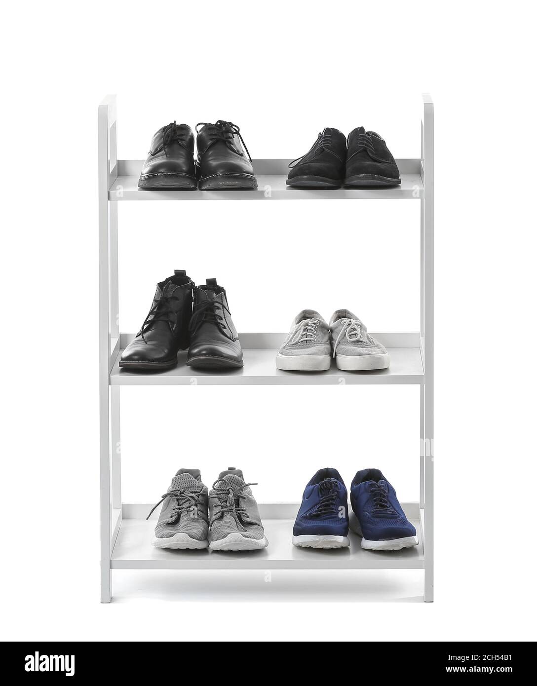 Stand with shoes on white background Stock Photo Alamy