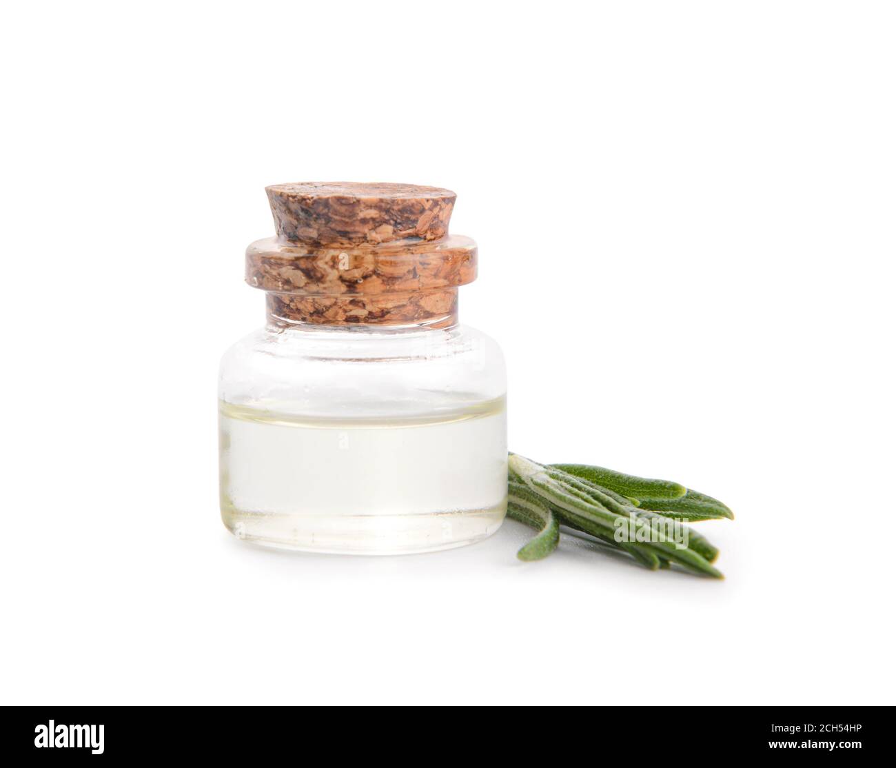 Bottle of rosemary essential oil on white background Stock Photo - Alamy