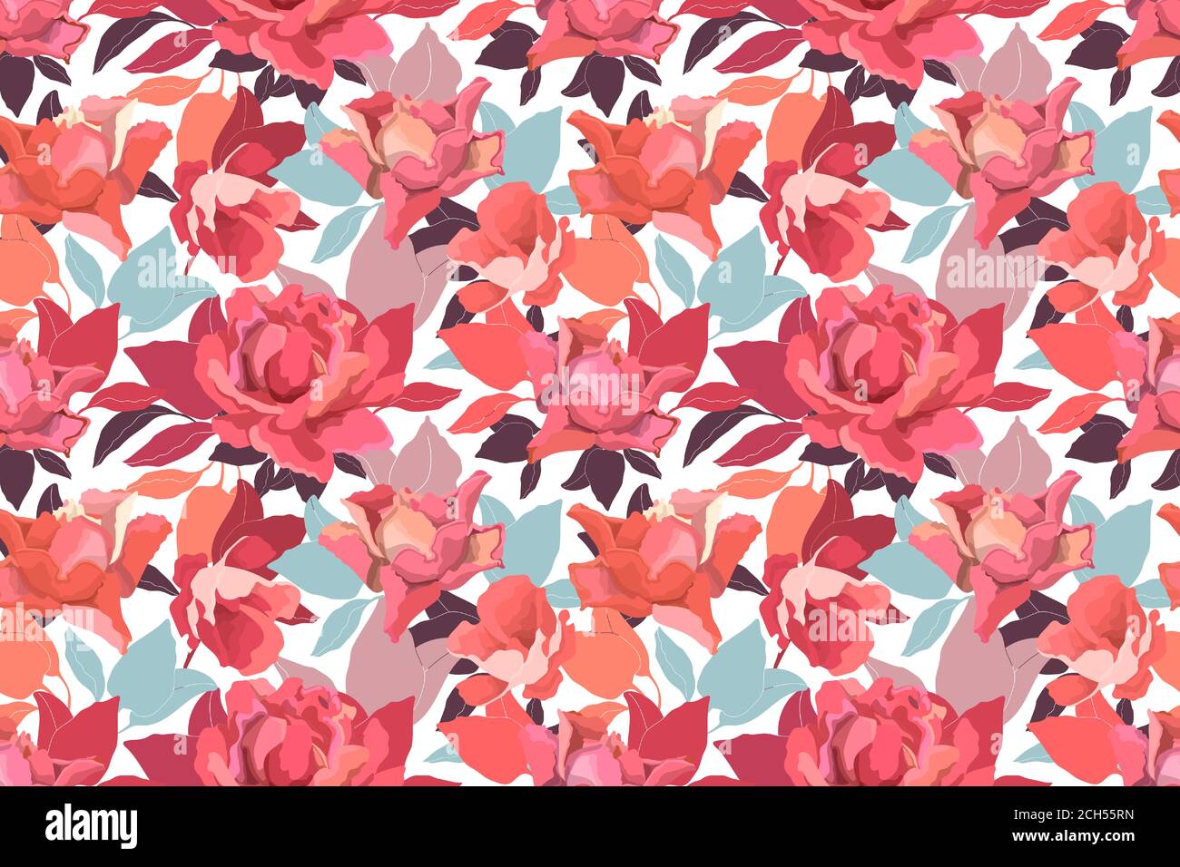 Vector floral seamless pattern with roses. Garden flowers in a warm color. Stock Vector