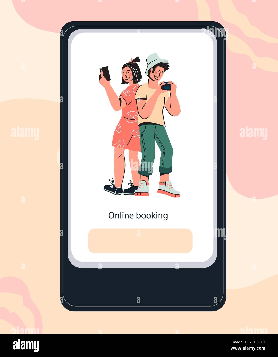 Traveling and online booking mobile apps set. Stock Vector