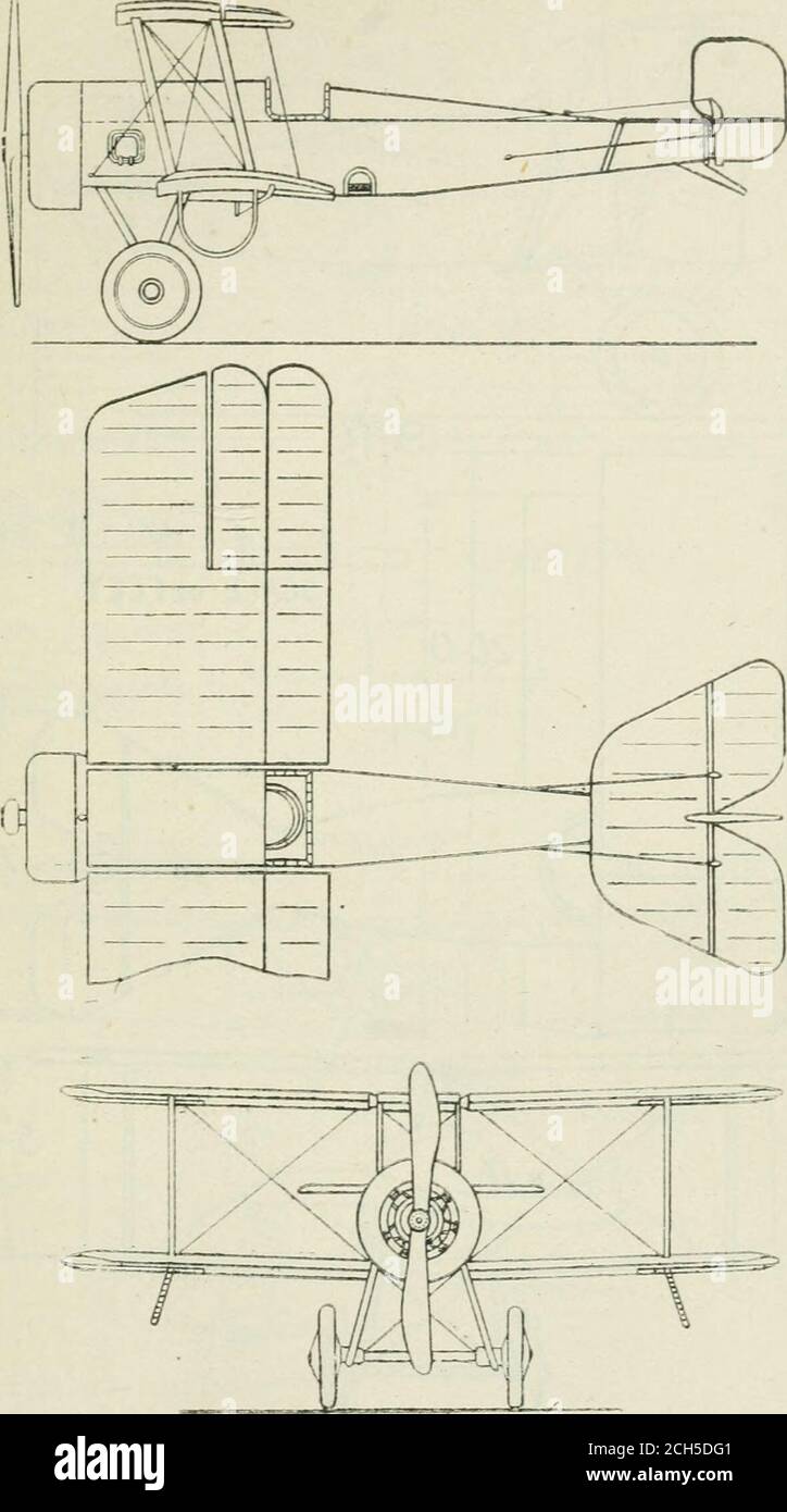 . The aviation pocket-book for 1918; a compendium of modern practice and a collection of useful notes, formulae, rules, tables and data relating to aeronautics . Avro Biplane A tiactor two-seater biplane with staggered planes lid monoplane tail. Chord, 4 ft. 9| in. Area of main planes, 342 sq. It.Area of tail, 46 sq. ft. Loading r,f main planes, 5 lb?, per sq. ft.Weight, light, 1.050 lbs. ; with pilot, passenger and 4^ hours fuel,l.T^MJlbs. Engine, 80-100 h.p. rotary. Speed, 78-83 m.p.h. Climb.350-400 ft. per min. Makers : A. V. Roe & Co.. Ltd., Manchestei. DIV. VI RISTOL SCOUT BIPLANE 163. Br Stock Photo