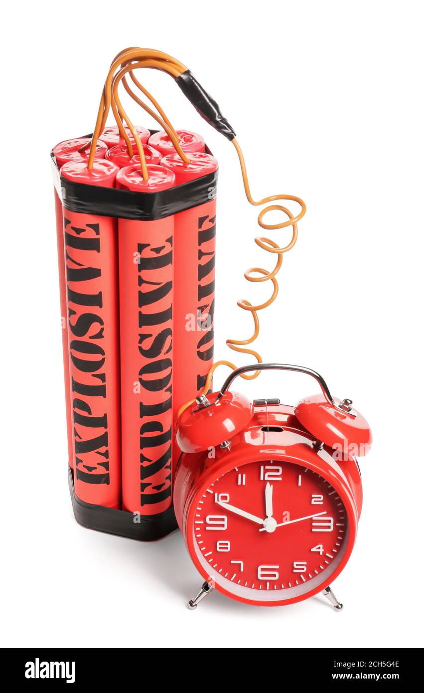 Bomb with clock timer on white background Stock Photo Alamy