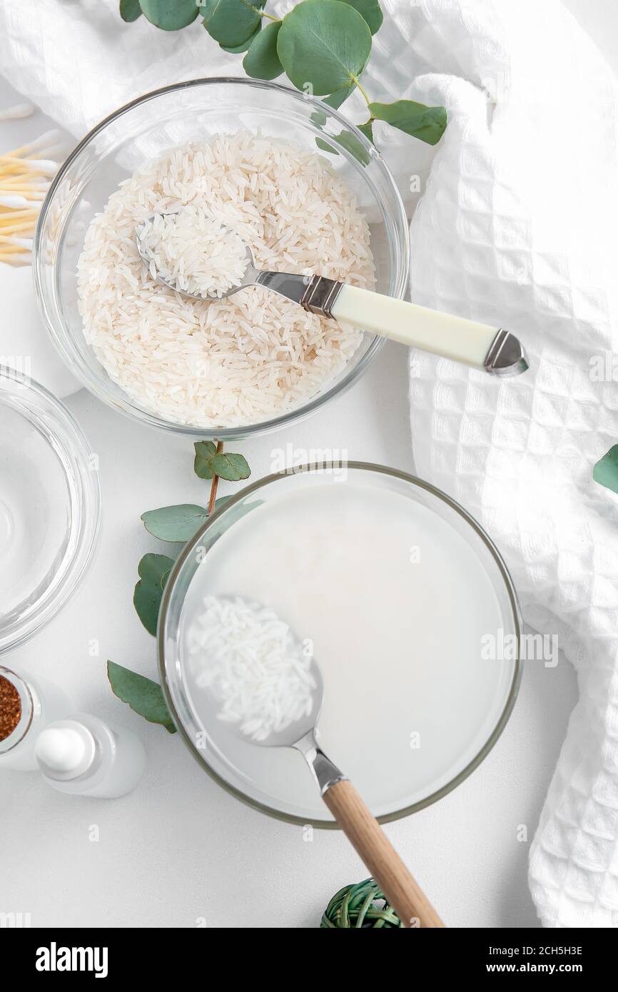 Healthy rice water on table Stock Photo - Alamy
