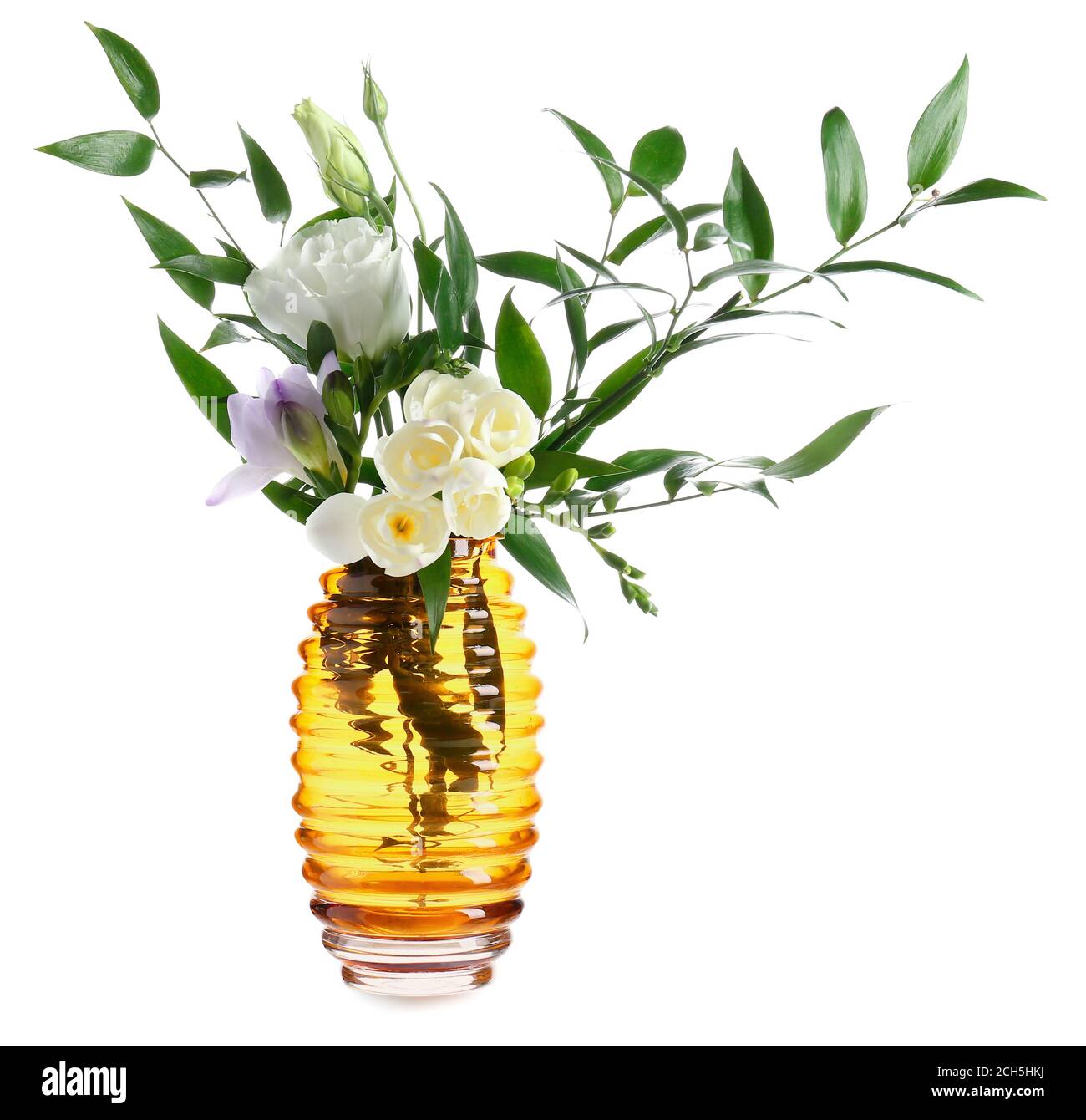 Beautiful vase with flowers on white background Stock Photo - Alamy
