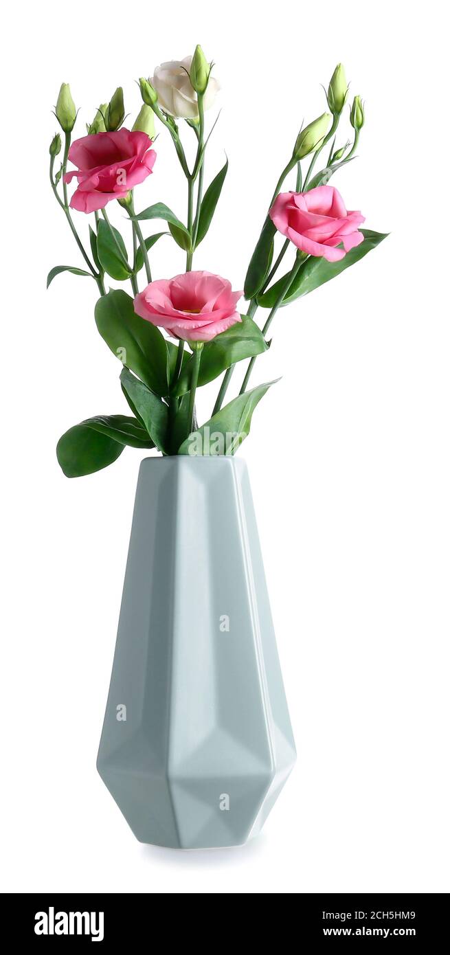 Beautiful vase with flowers on white background Stock Photo - Alamy